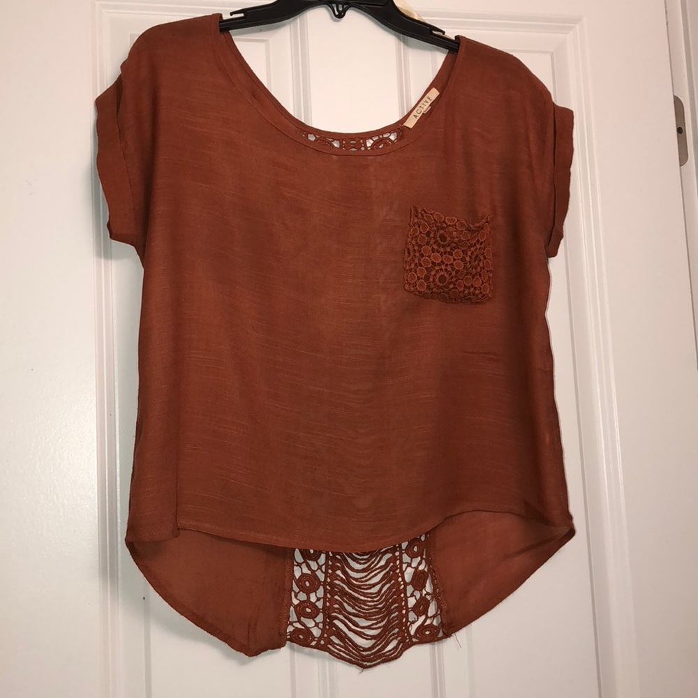Orange top with knitted back
